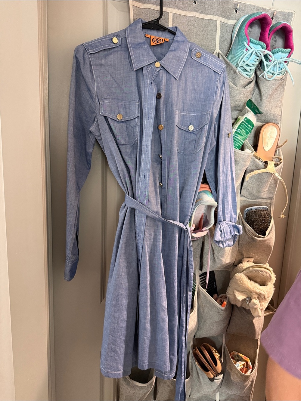 Tory Burch Light Blue Chambray Long-Sleeve Shirt Dress